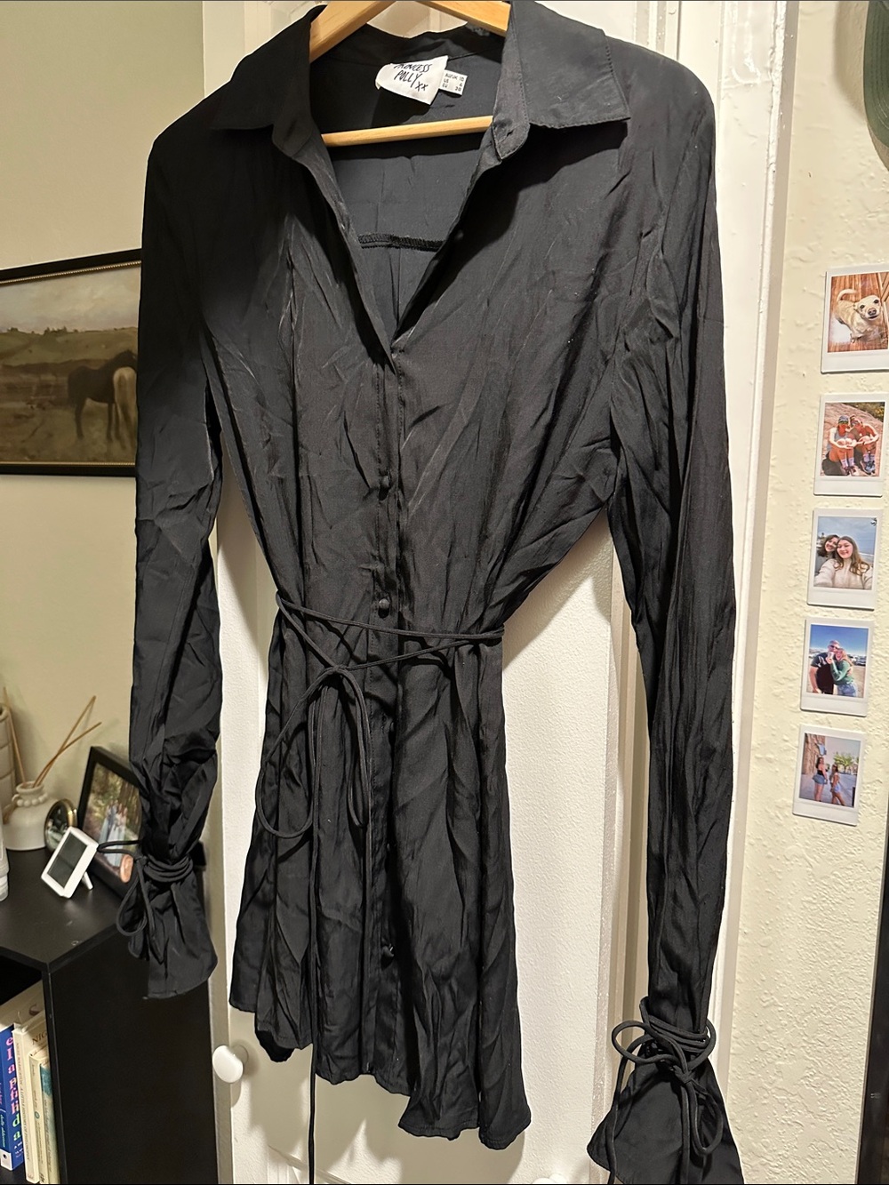 Princess Polly Black Long Sleeve Button-Down Tie-Waist Shirt